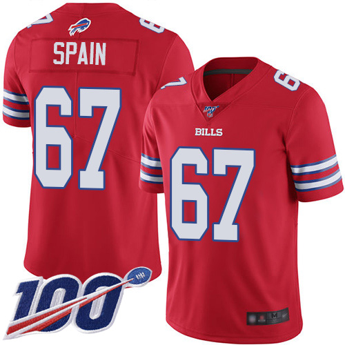 Men Buffalo Bills #67 Quinton Spain Limited Red Rush Vapor Untouchable 100th Season NFL Jersey